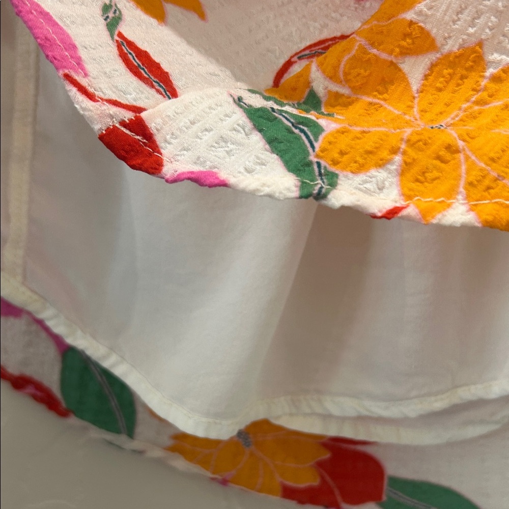 Draper James White Flutter-Sleeve Floral Blouse with Pink & Yellow Blooms - Picture 4 of 7